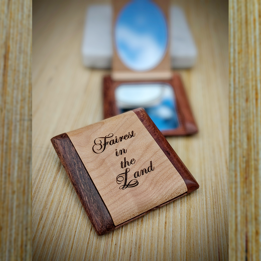 Two Tone Compact Mirror. Rosewood and Maple