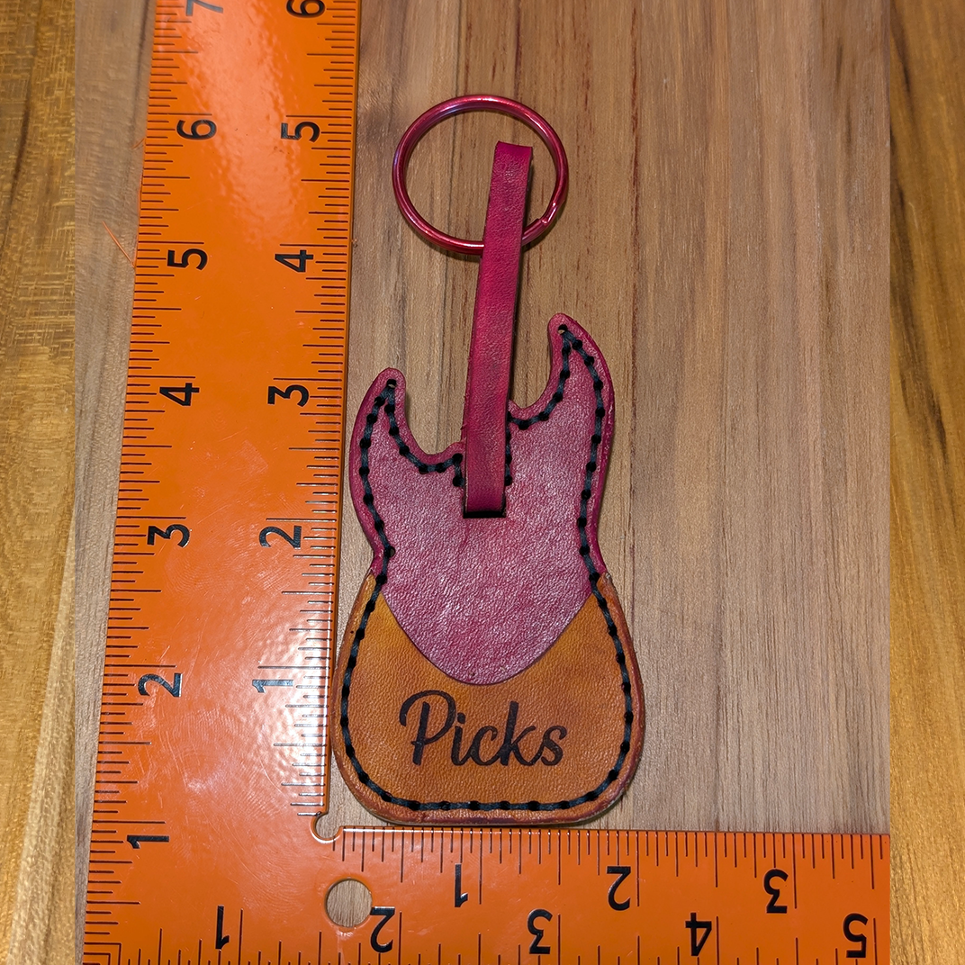 Customizable Leather Guitar Keychain with Pick Pocket – Hand-Stitched, Top-Grain Leather, Musician, Personalized