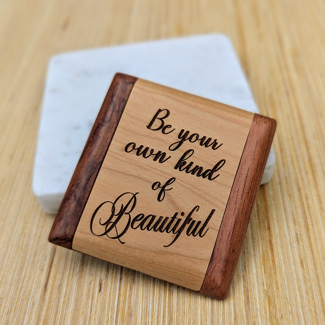 Two Tone Compact Mirror. Rosewood and Maple