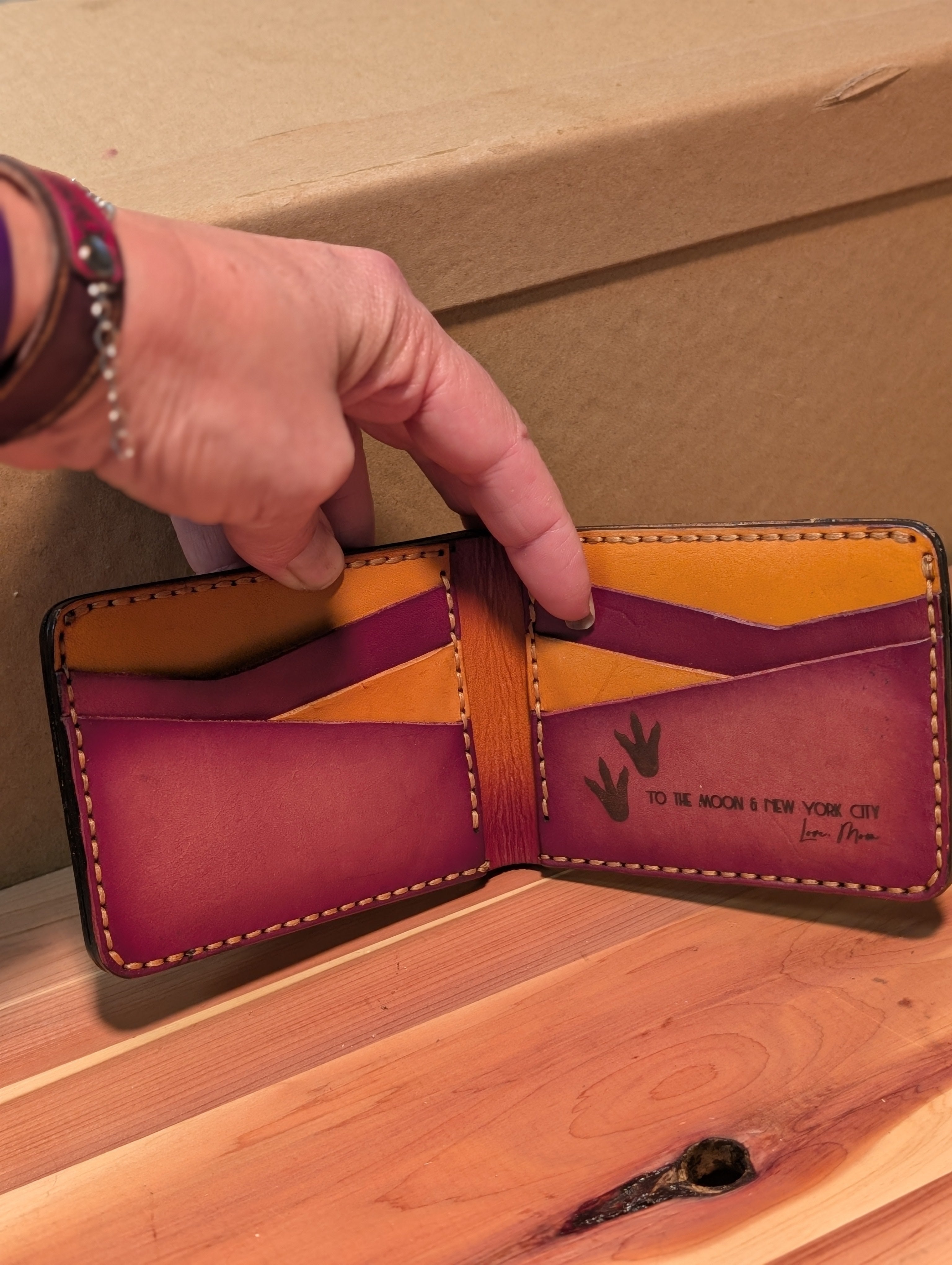 Two Tone Top Grain Veg Tan Leather Bi Fold Wallet