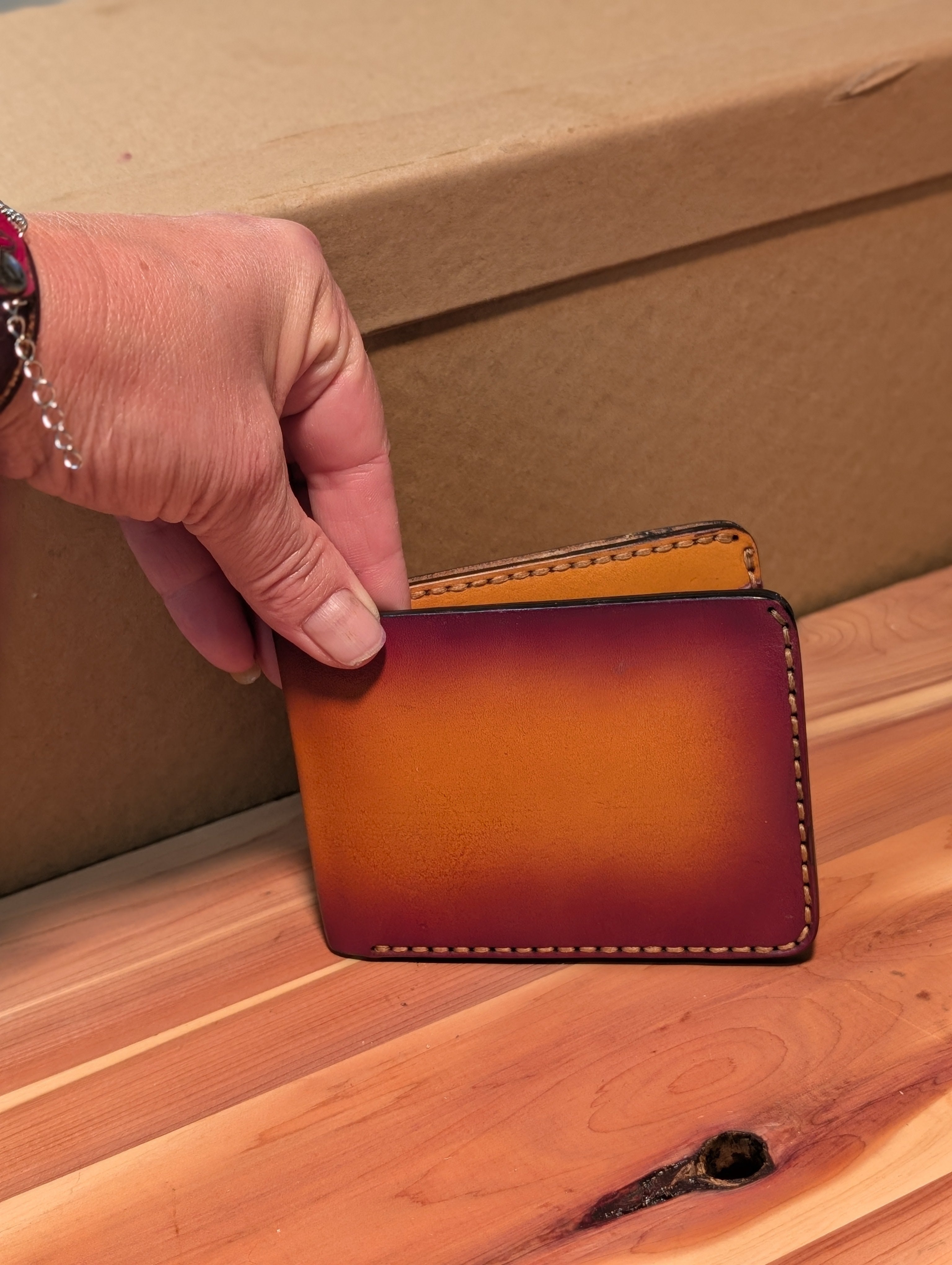 Two Tone Top Grain Veg Tan Leather Bi Fold Wallet